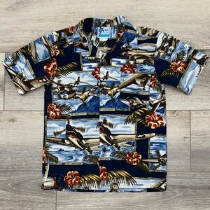 Vintage-Inspired Military Plane Hawaiian Print Boy’s Shirt